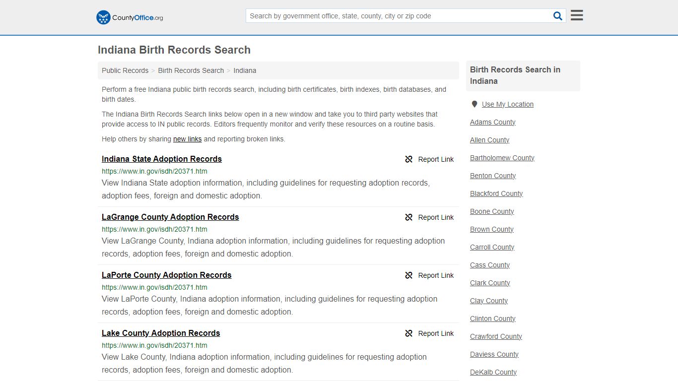 Indiana Birth Records Search - County Office